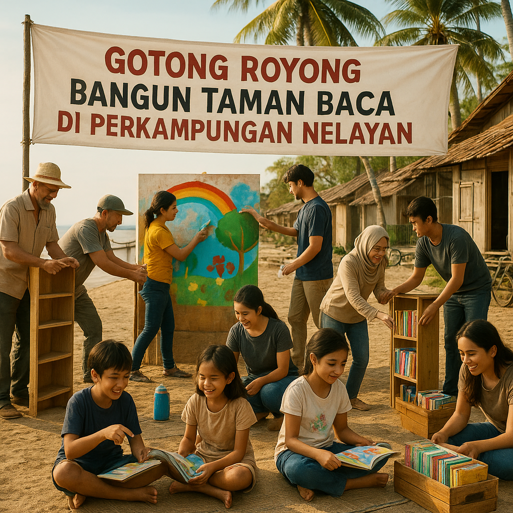 Gotong Royong Bangun Taman Baca di Perkampungan Nelayan