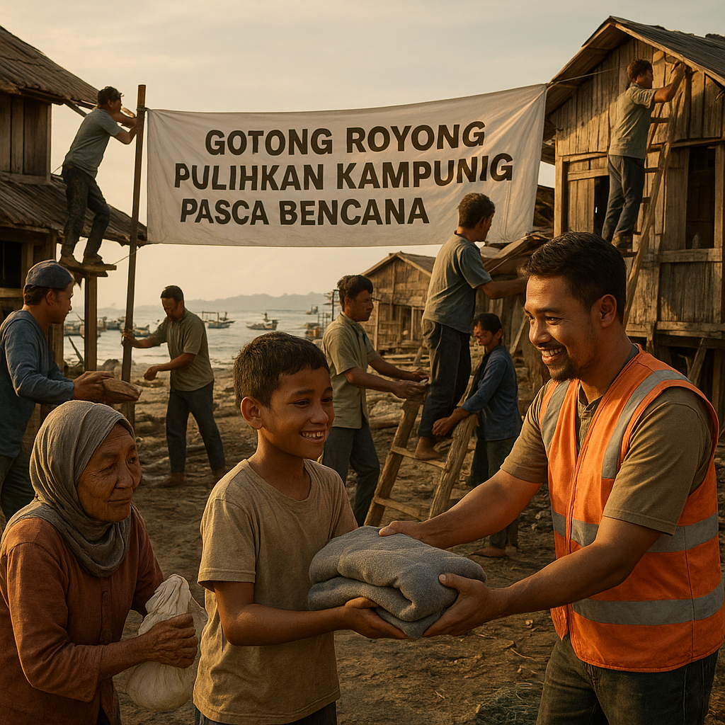 Gotong Royong Pulihkan Kampung Nelayan Pasca Bencana Gelombang Tinggi