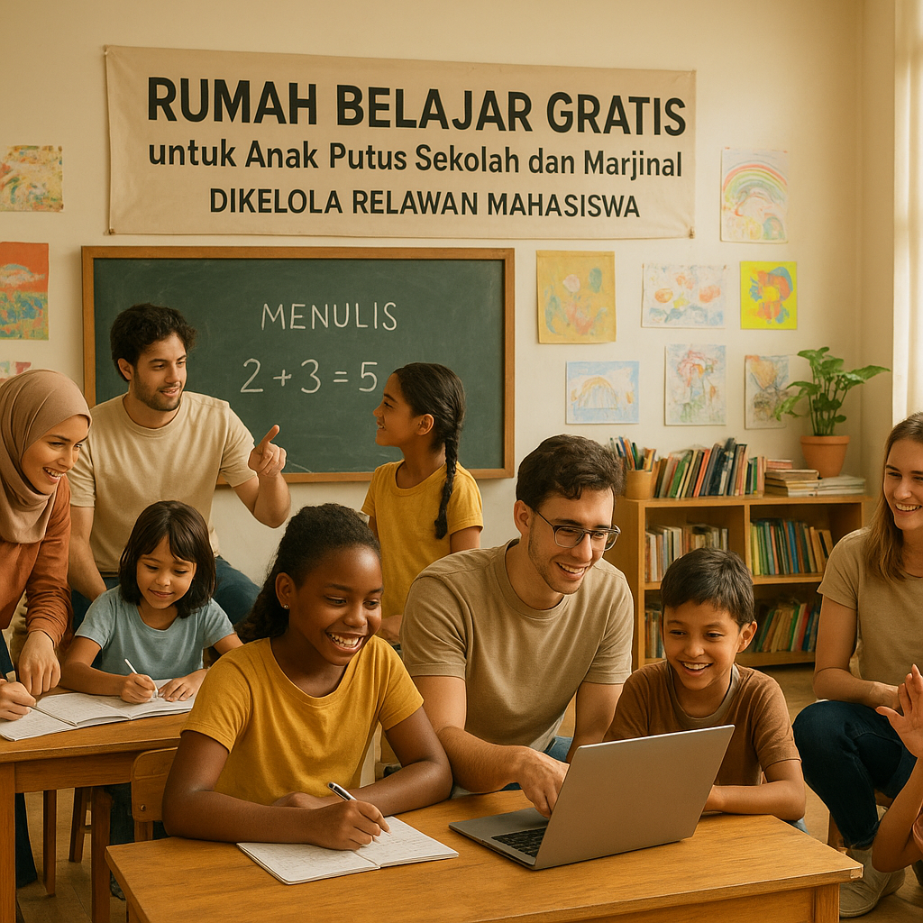 Rumah Belajar Gratis untuk Anak Putus Sekolah dan Marjinal Dikelola Relawan Mahasiswa