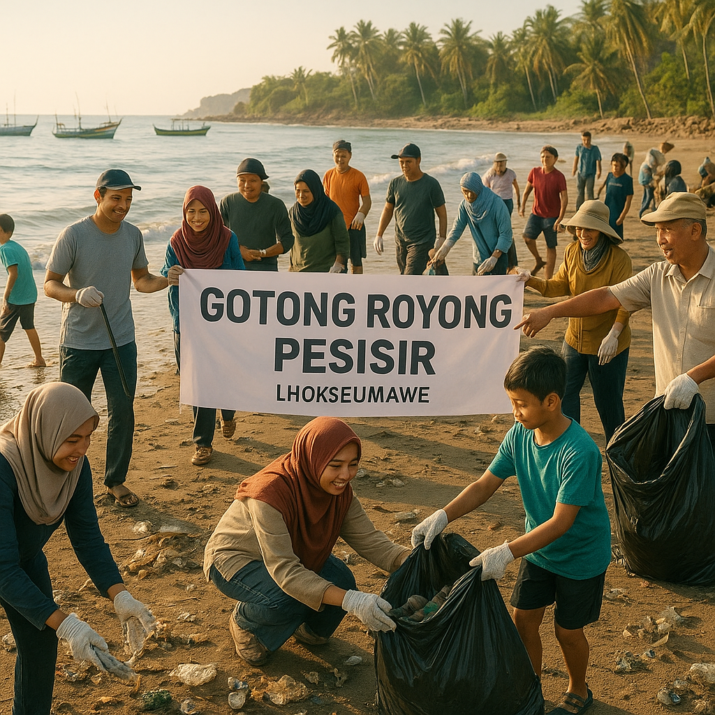Gotong Royong Pesisir: Puluhan Masyarakat Relawan Bersihkan Sampah Laut di Pantai Lhokseumawe