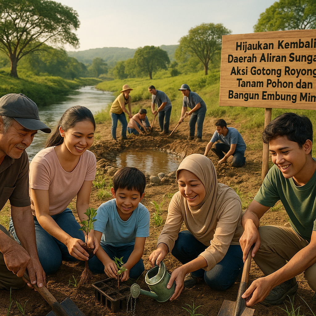 Hijaukan Kembali Daerah Aliran Sungai: Aksi Gotong Royong Tanam Pohon dan Bangun Embung Mini