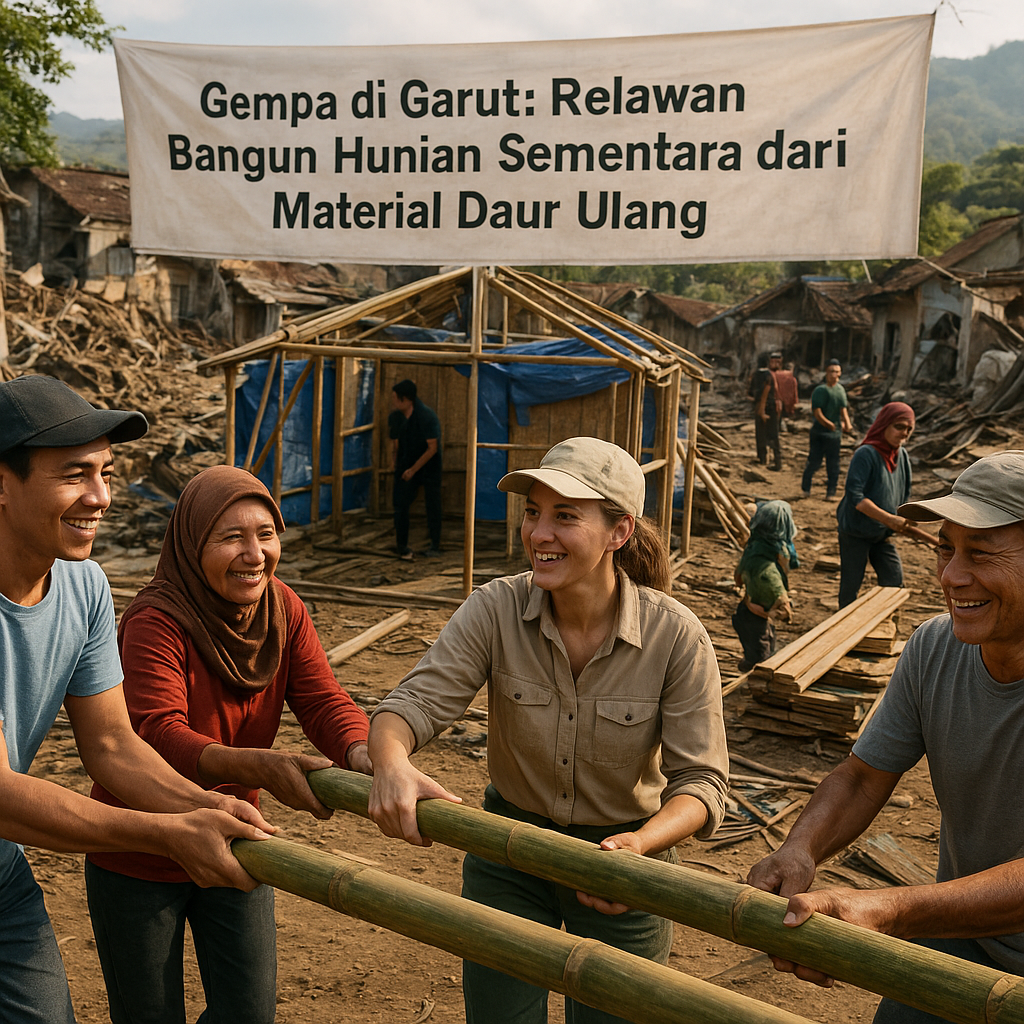 Gempa di Garut: Relawan Bangun Hunian Sementara dari Material Daur Ulang