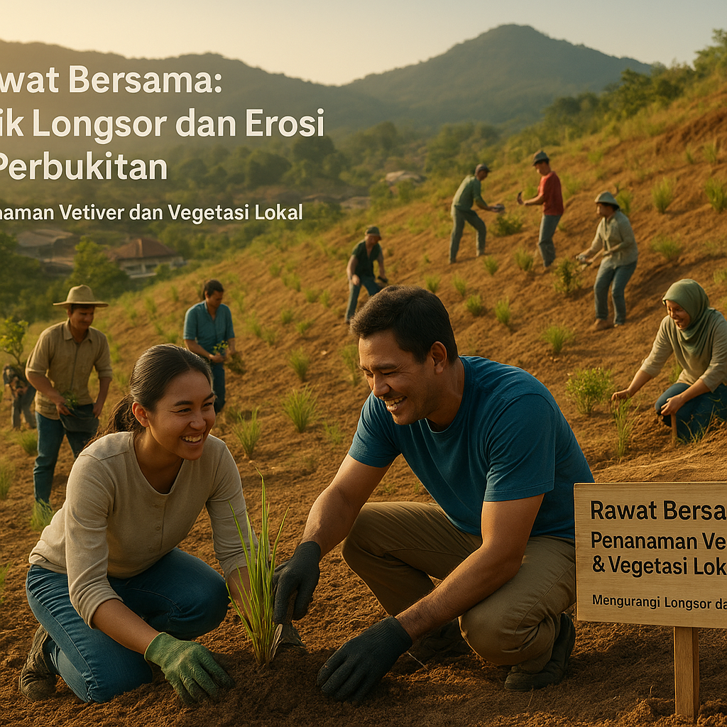 Rawat Bersama Titik Longsor dan Erosi di Perbukitan melalui Penanaman Vetiver dan Vegetasi Lokal