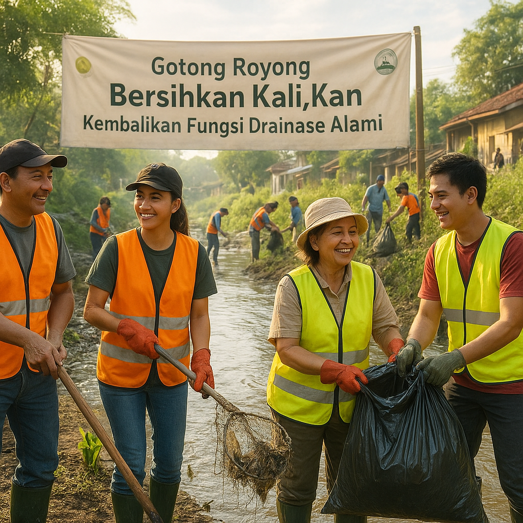 Gotong Royong Bersihkan Kali, Kembalikan Fungsi Drainase Alami