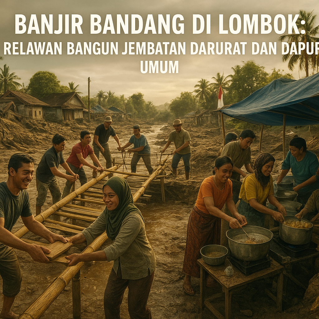 Banjir Bandang di Lombok: Relawan Bangun Jembatan Darurat dan Dapur Umum