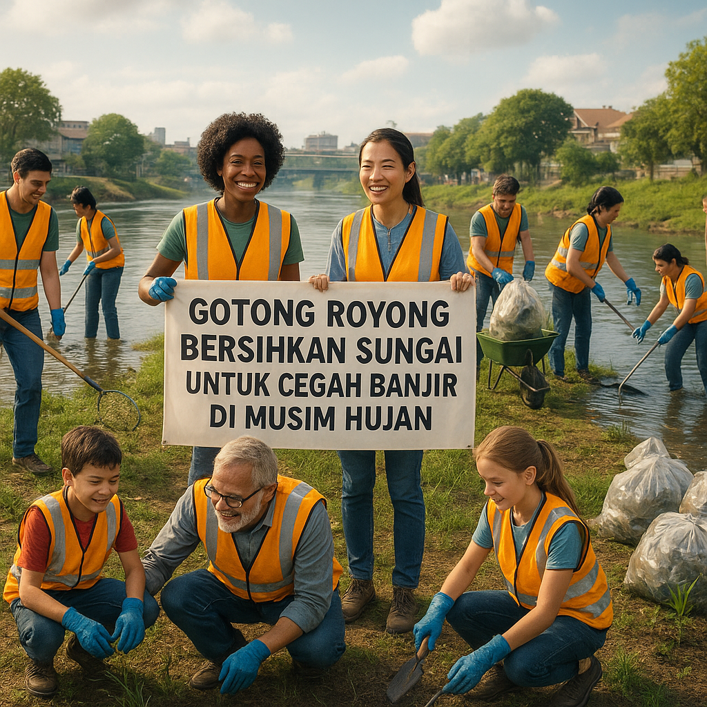 Gotong Royong Bersihkan Sungai untuk Cegah Banjir di Musim Hujan