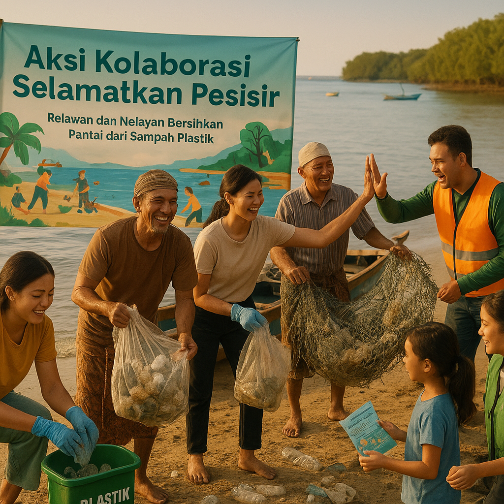 Aksi Kolaborasi Selamatkan Pesisir: Relawan dan Nelayan Bersihkan Pantai dari Sampah Plastik