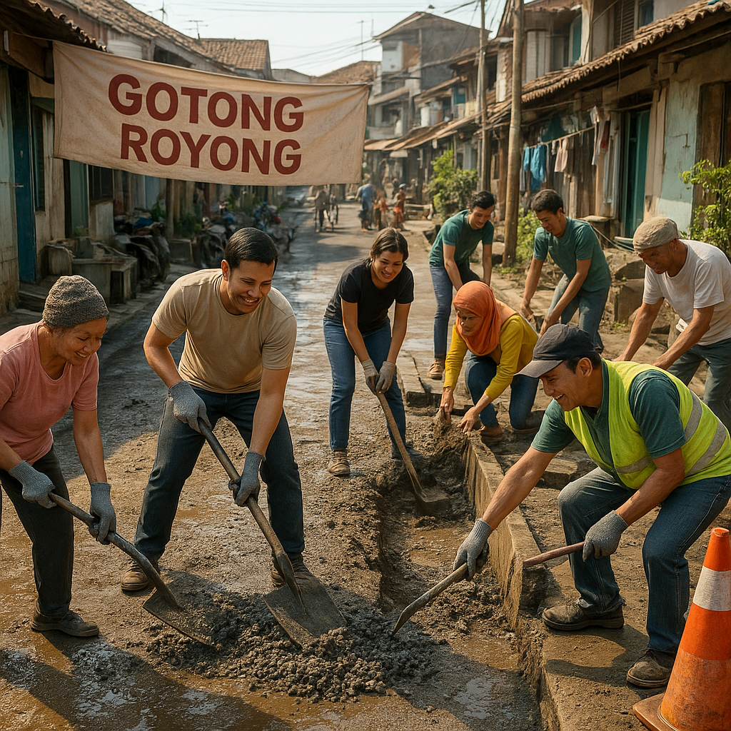 Gotong Royong Warga Perbaiki Jalan dan Saluran Air di Permukiman Padat Penduduk