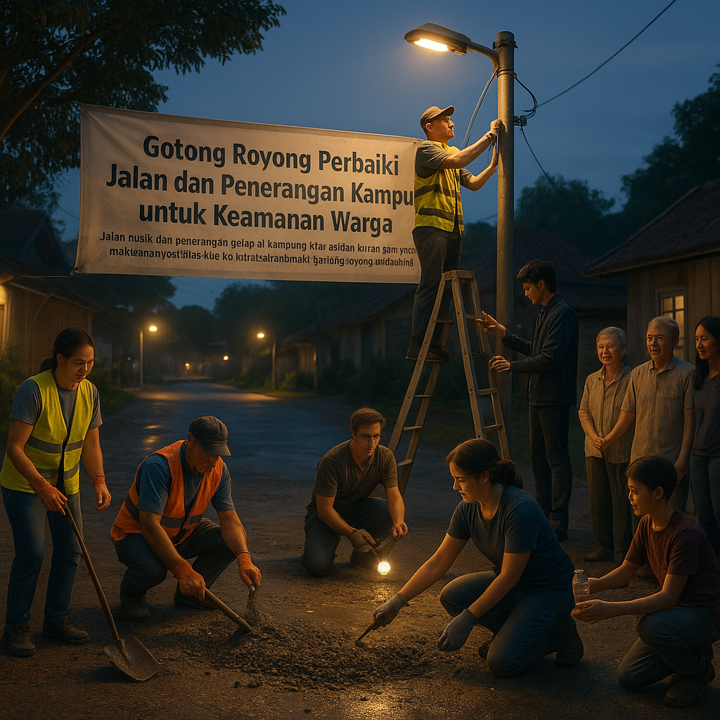 Gotong Royong Perbaiki Jalan dan Penerangan Kampung untuk Keamanan Warga