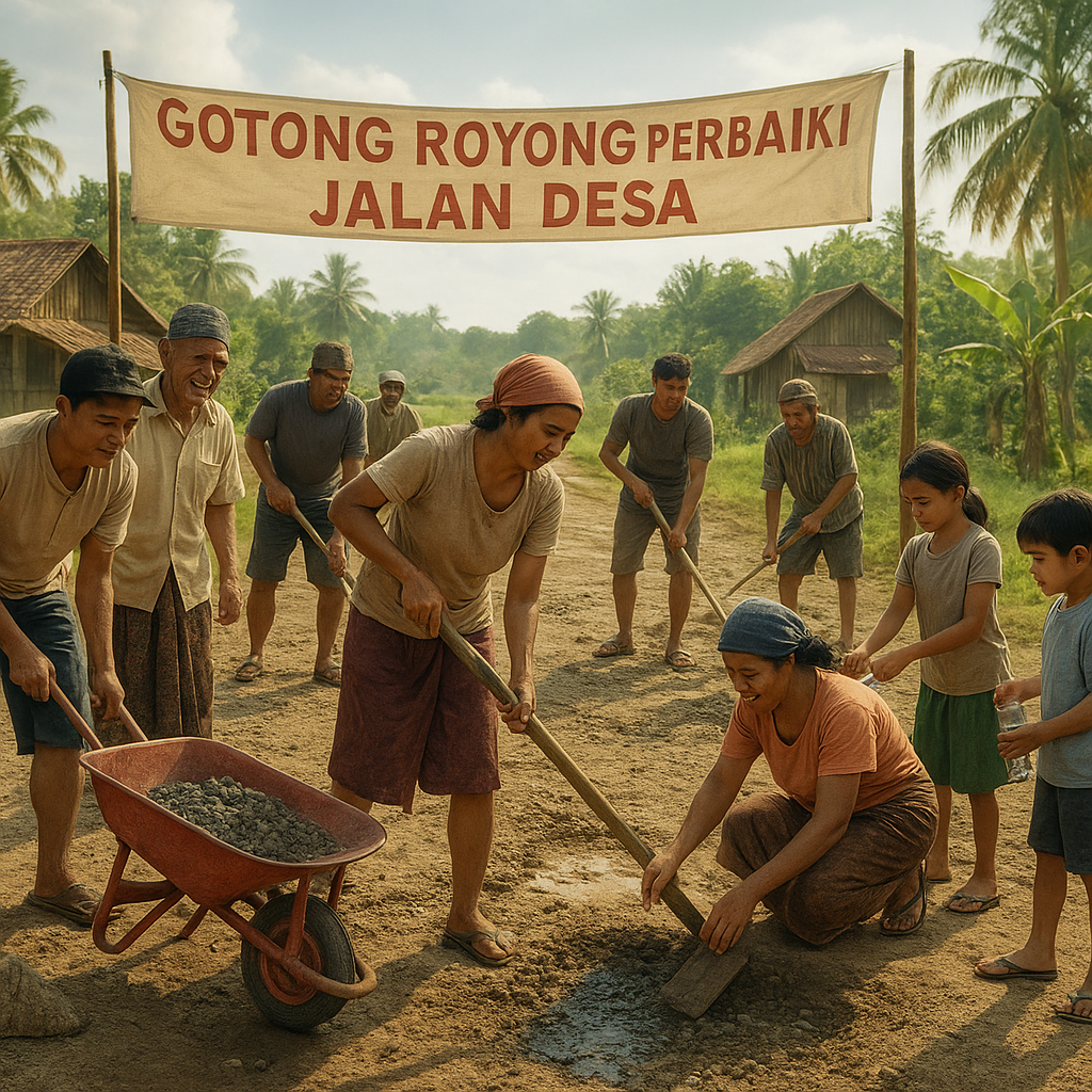 Gotong Royong Perbaiki Jalan Desa yang Rusak Parah, Aksi Nyata Warga Tanpa Tunggu Pemerintah