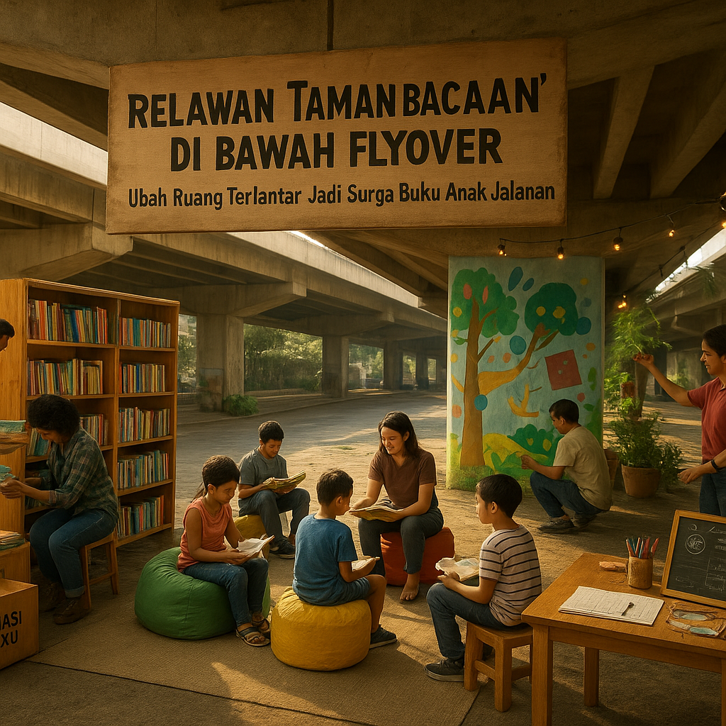 Relawan 'Taman Bacaan' di Bawah Flyover, Ubah Ruang Terlantar Jadi Surga Buku Anak Jalanan